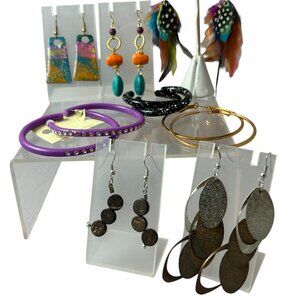 Mixed Lot 8 Earrings Dangle Feathers Rhinestones Hoops Festival Boho Hippy